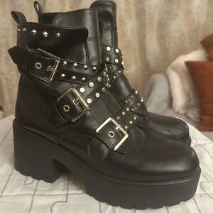 Black studded platform boots